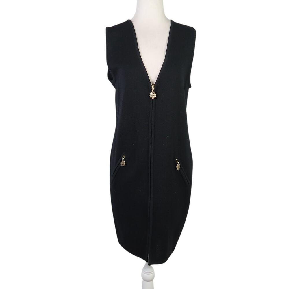 Vintage 90s Premier Black Merino Wool Zip Front Sweater Jumper Dress XS